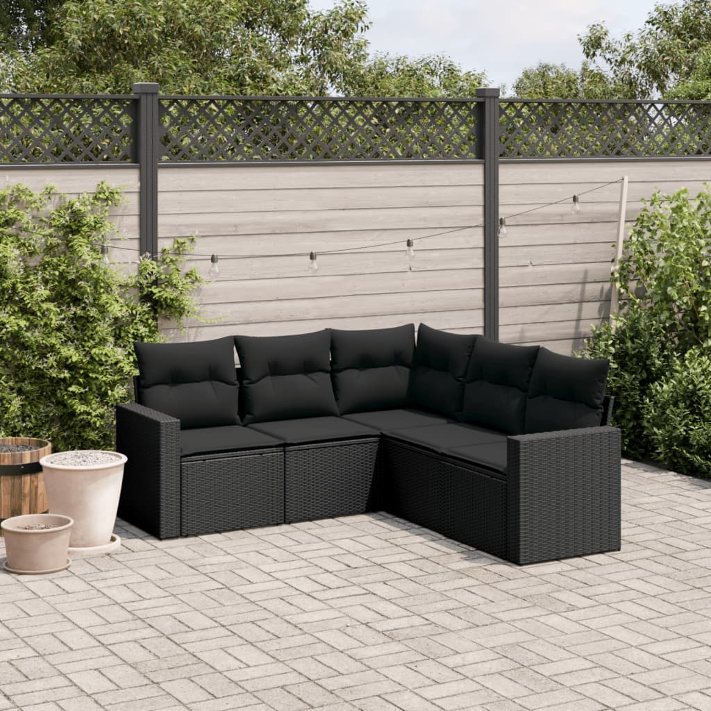 Set Divani da Giardino 5 pz con Cuscini in Polyrattan Nero - homemem39