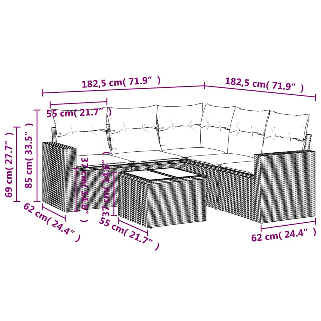 Set Divano da Giardino 6 pz con Cuscini Nero in Polyrattan | homemem39