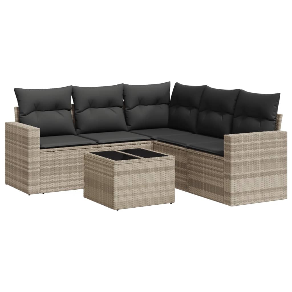 Set Divano da Giardino 6pz con Cuscini Grigio Chiaro Polyrattan