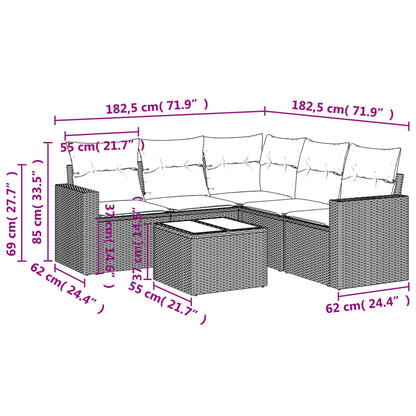 Set Divano da Giardino 6pz con Cuscini Grigio Chiaro Polyrattan
