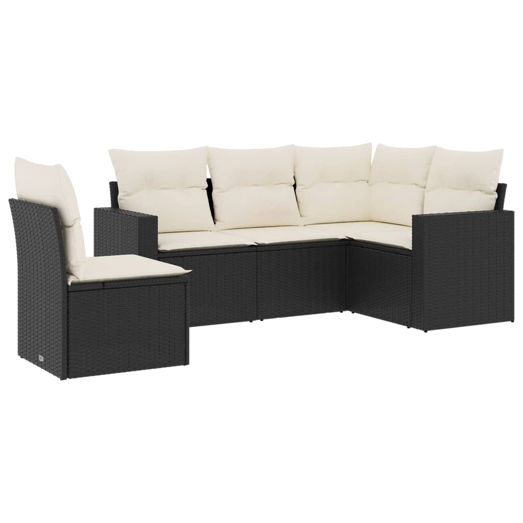 Set Divani da Giardino 5 pz con Cuscini in Polyrattan Nero | homemem39