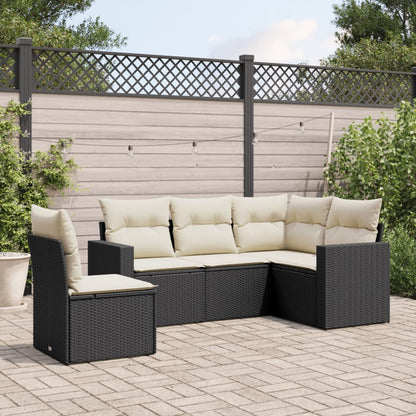 Set Divani da Giardino 5 pz con Cuscini in Polyrattan Nero | homemem39