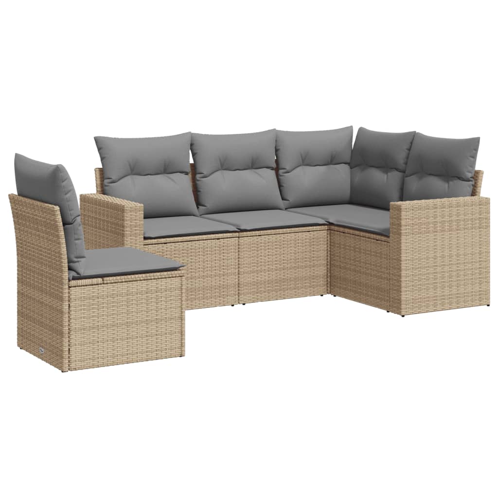 Set Divano da Giardino 5 pz con Cuscini Beige in Polyrattan | homemem39