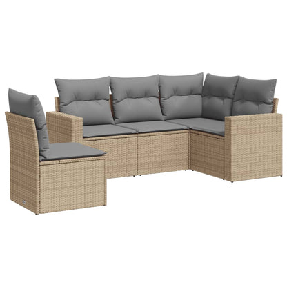 Set Divano da Giardino 5 pz con Cuscini Beige in Polyrattan | homemem39