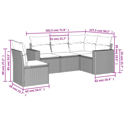 Set Divano da Giardino 5 pz con Cuscini Beige in Polyrattan | homemem39