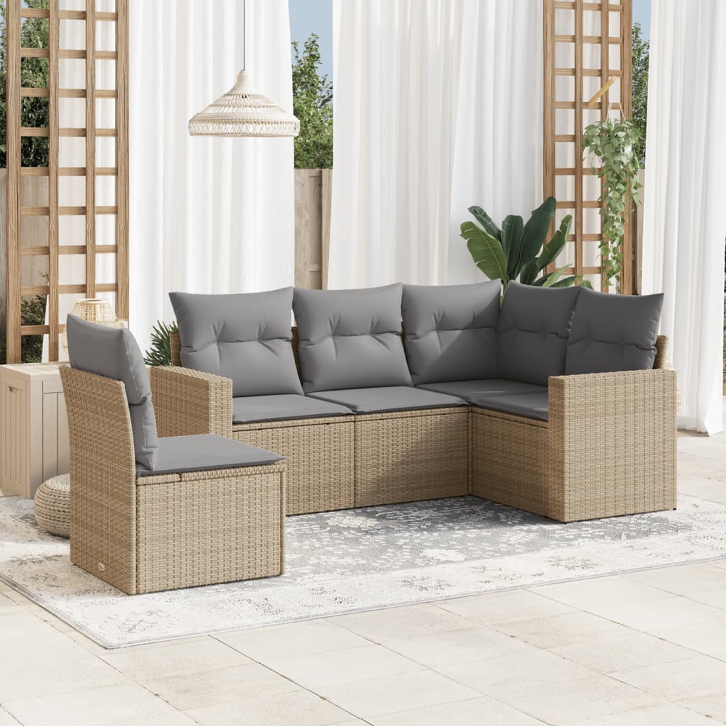 Set Divano da Giardino 5 pz con Cuscini Beige in Polyrattan | homemem39
