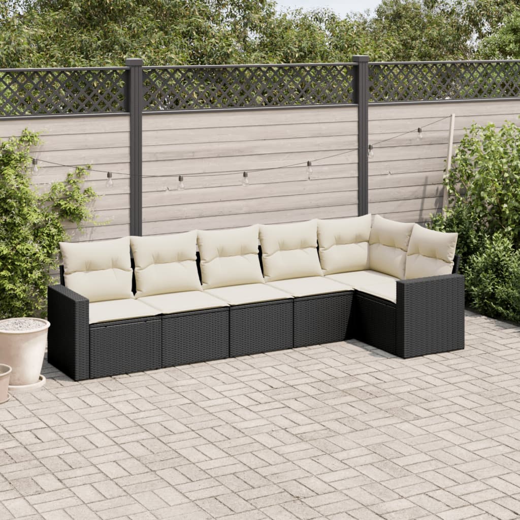 Set Divano da Giardino 6 pz con Cuscini Nero in Polyrattan | homemem39