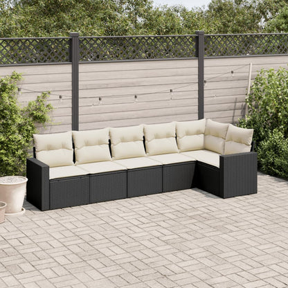 Set Divano da Giardino 6 pz con Cuscini Nero in Polyrattan | homemem39