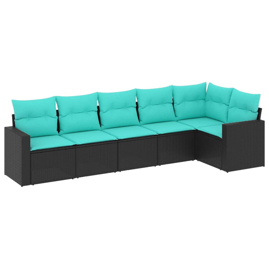 Set Divani da Giardino 6 pz con Cuscini Nero in Polyrattan | homemem39