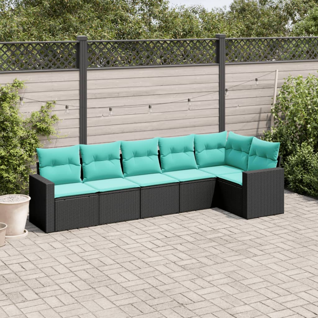 Set Divani da Giardino 6 pz con Cuscini Nero in Polyrattan | homemem39