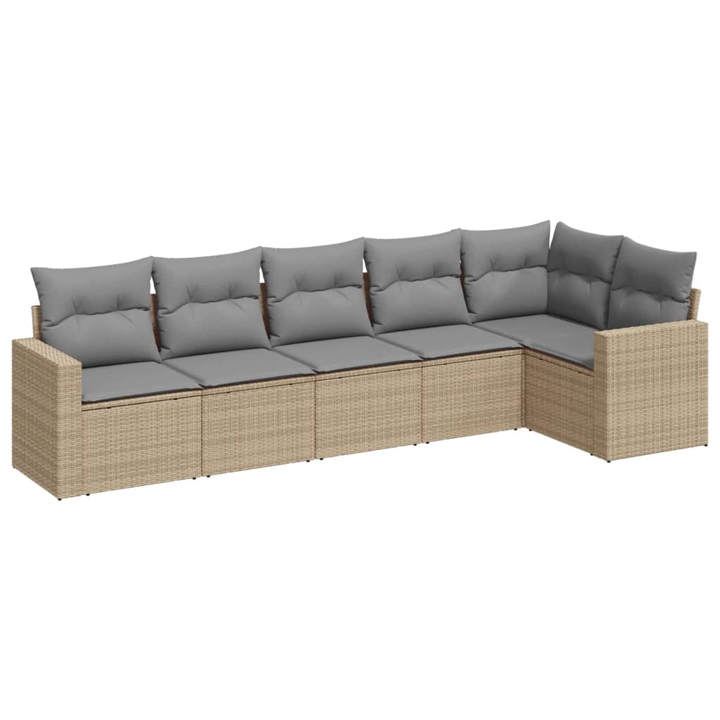 Set Divano da Giardino 6 pz con Cuscini Beige in Polyrattan | homemem39