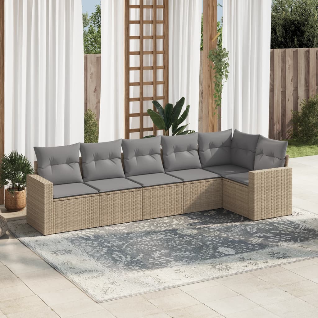 Set Divano da Giardino 6 pz con Cuscini Beige in Polyrattan | homemem39