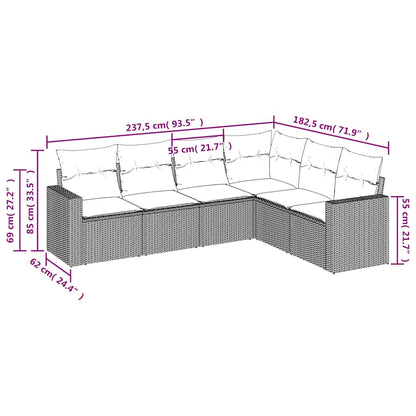 Set Divano da Giardino 6 pz con Cuscini Nero in Polyrattan | homemem39
