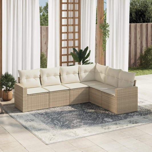 Set Divano da Giardino 6 pz con Cuscini Beige in Polyrattan - homemem39