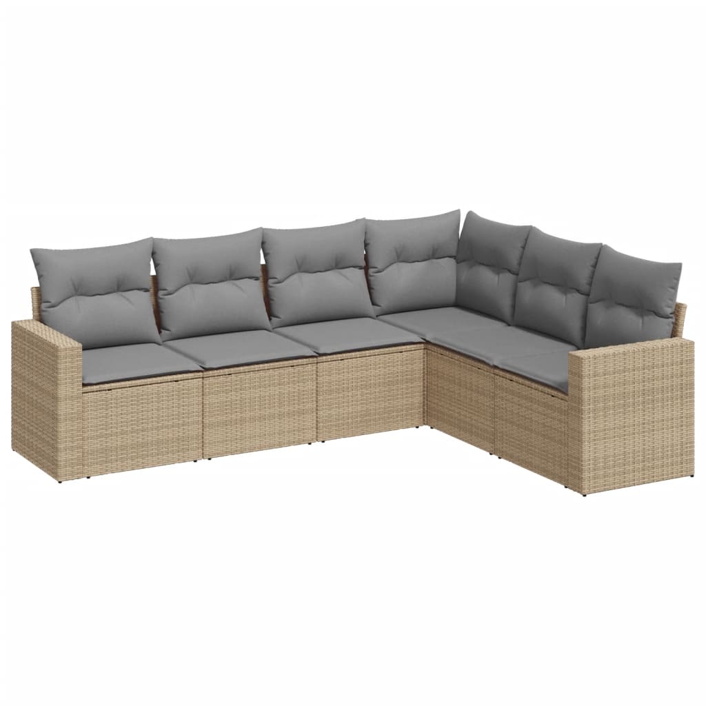 Set Divano da Giardino 6 pz con Cuscini Beige in Polyrattan | homemem39