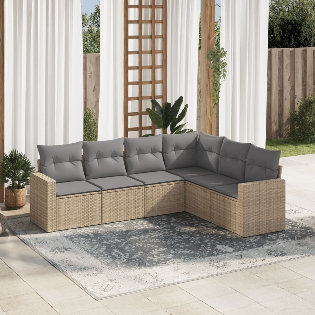 Set Divano da Giardino 6 pz con Cuscini Beige in Polyrattan | homemem39