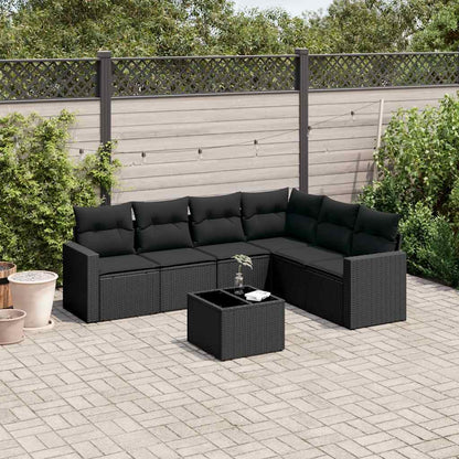 Set Divani da Giardino con Cuscini 7pz Nero Polyrattan | homemem39