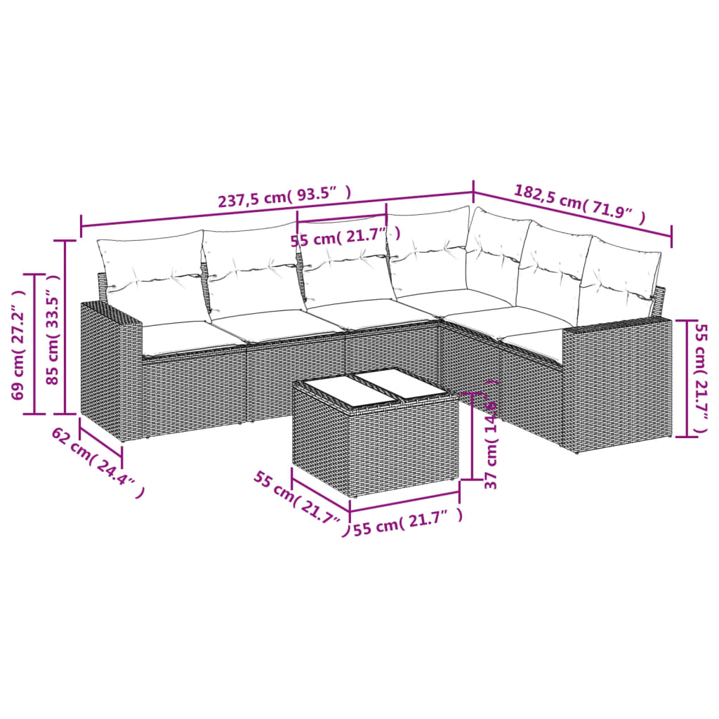 Set Divani da Giardino con Cuscini 7pz Nero Polyrattan | homemem39