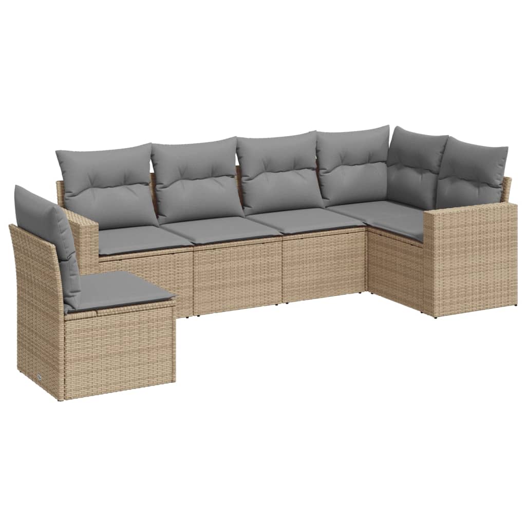 Set Divano da Giardino 6 pz con Cuscini Beige in Polyrattan | homemem39