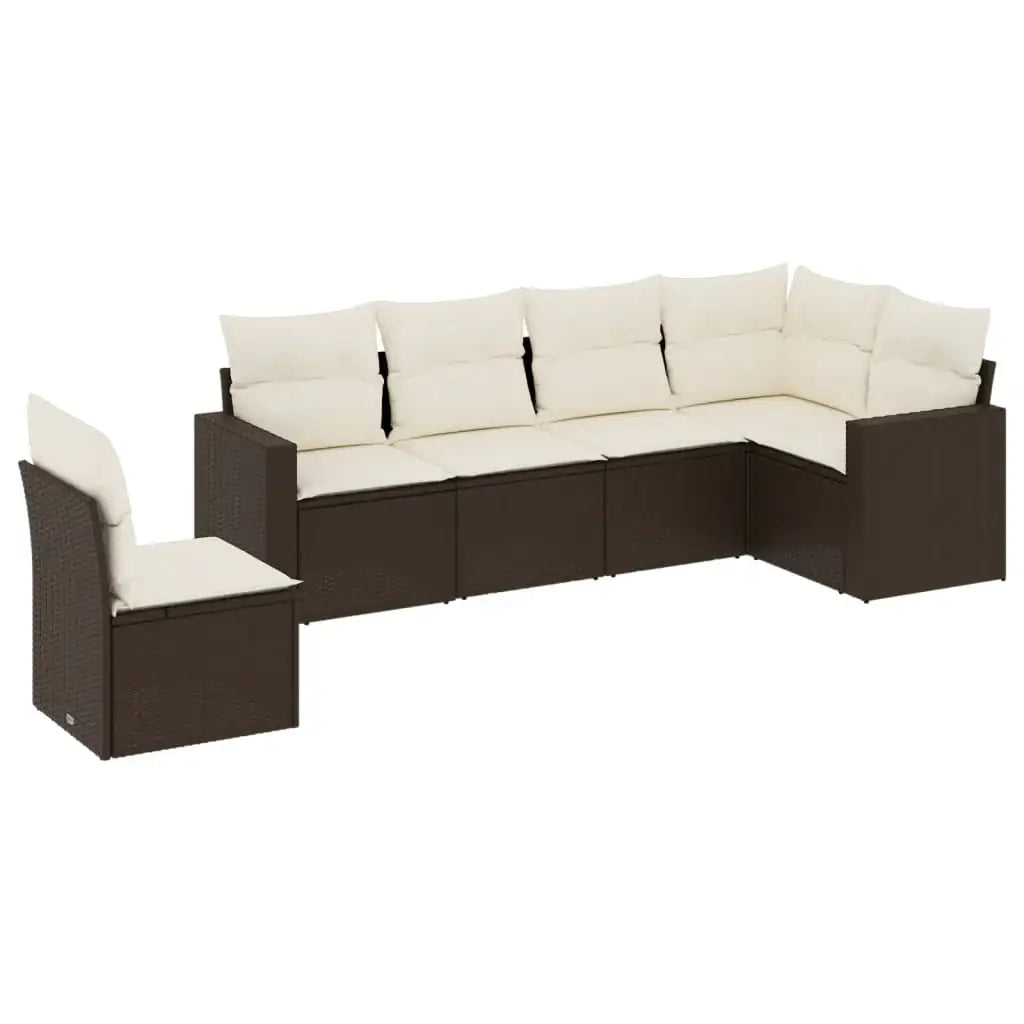 Set Divani da Giardino 6 pz con Cuscini Marrone in Polyrattan - homemem39