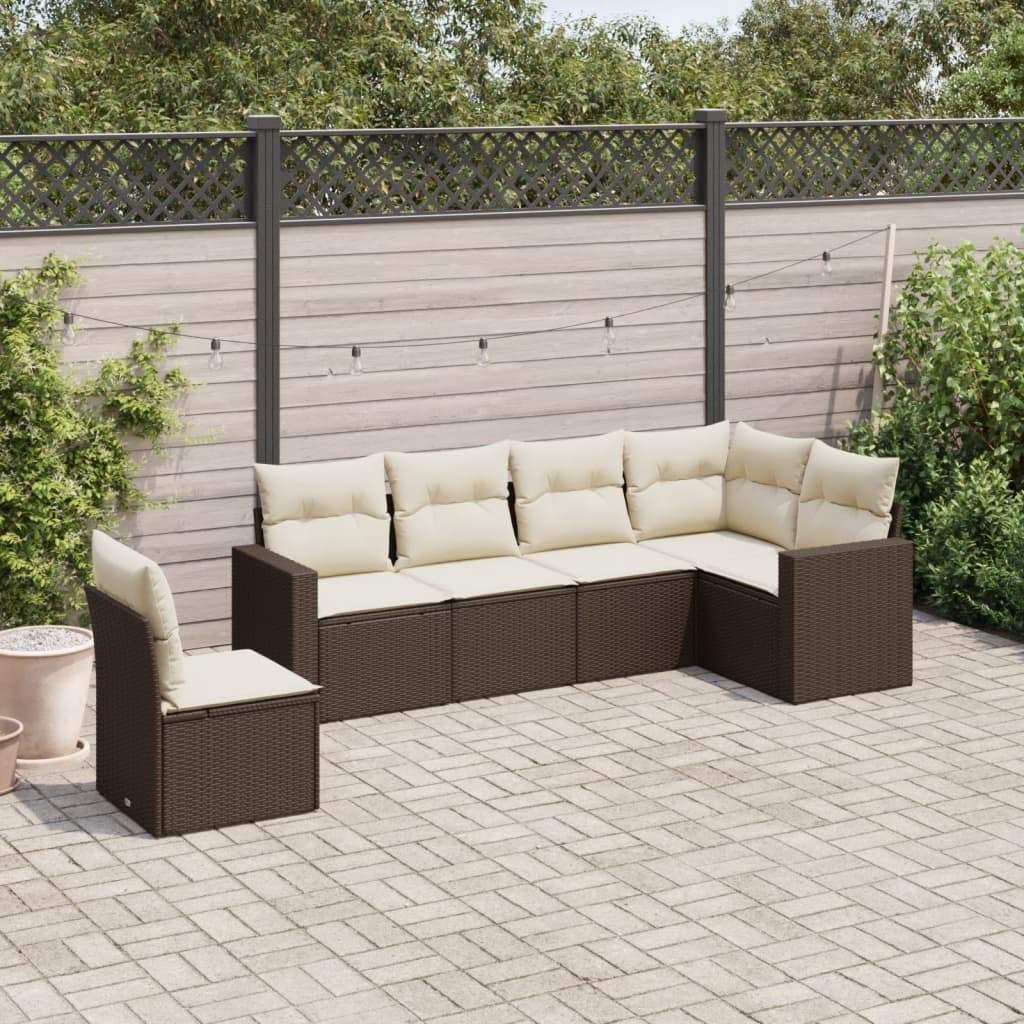 Set Divani da Giardino 6 pz con Cuscini Marrone in Polyrattan - homemem39