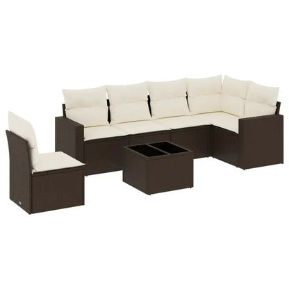 Set Divano da Giardino 7pz con Cuscini Marrone in Polyrattan - homemem39