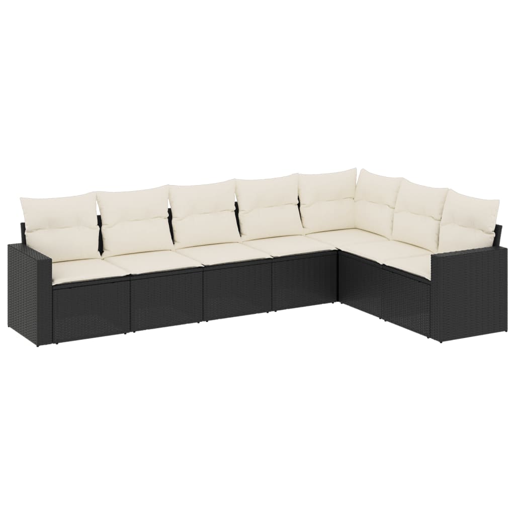 Set Divani da Giardino con Cuscini 7pz Nero Polyrattan | homemem39
