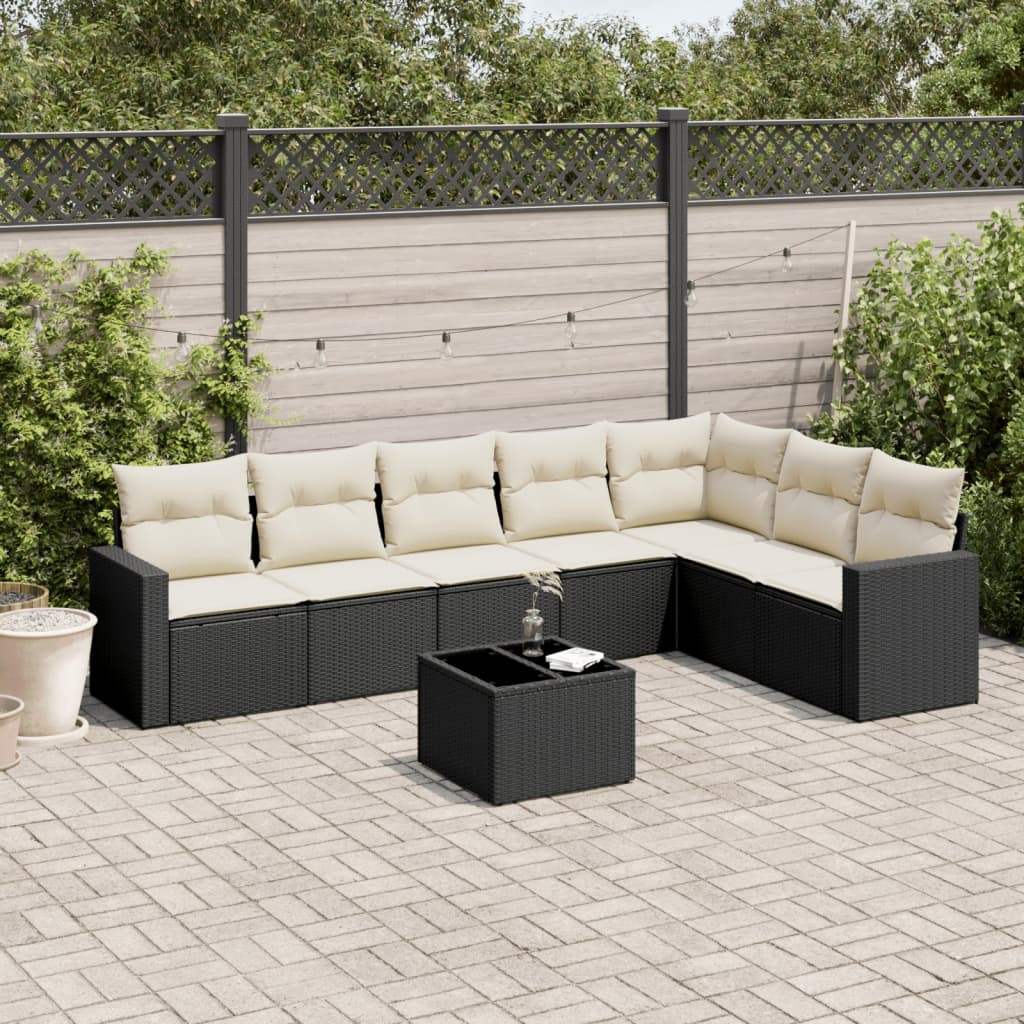 Set Divani da Giardino con Cuscini 8 pz Nero in Polyrattan - homemem39
