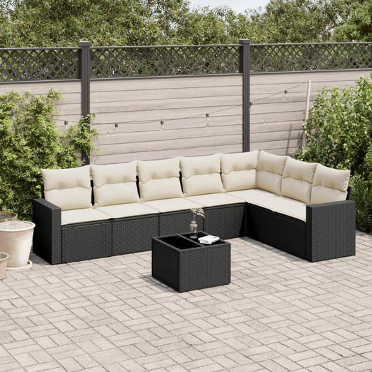 Set Divani da Giardino con Cuscini 8 pz Nero in Polyrattan - homemem39