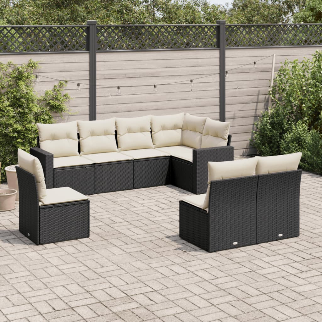Set Divani da Giardino con Cuscini 8 pz Nero in Polyrattan | homemem39