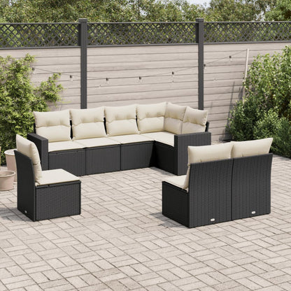 Set Divani da Giardino con Cuscini 8 pz Nero in Polyrattan | homemem39