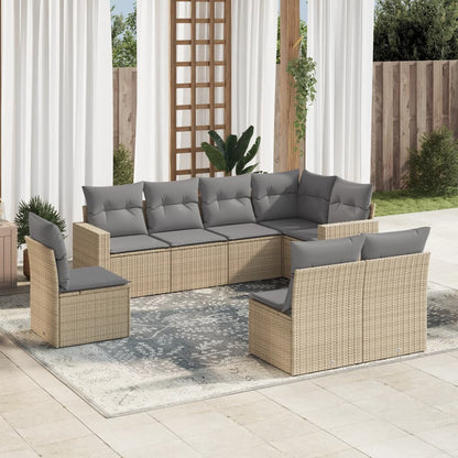 Set Divano da Giardino 8 pz con Cuscini Beige in Polyrattan | homemem39