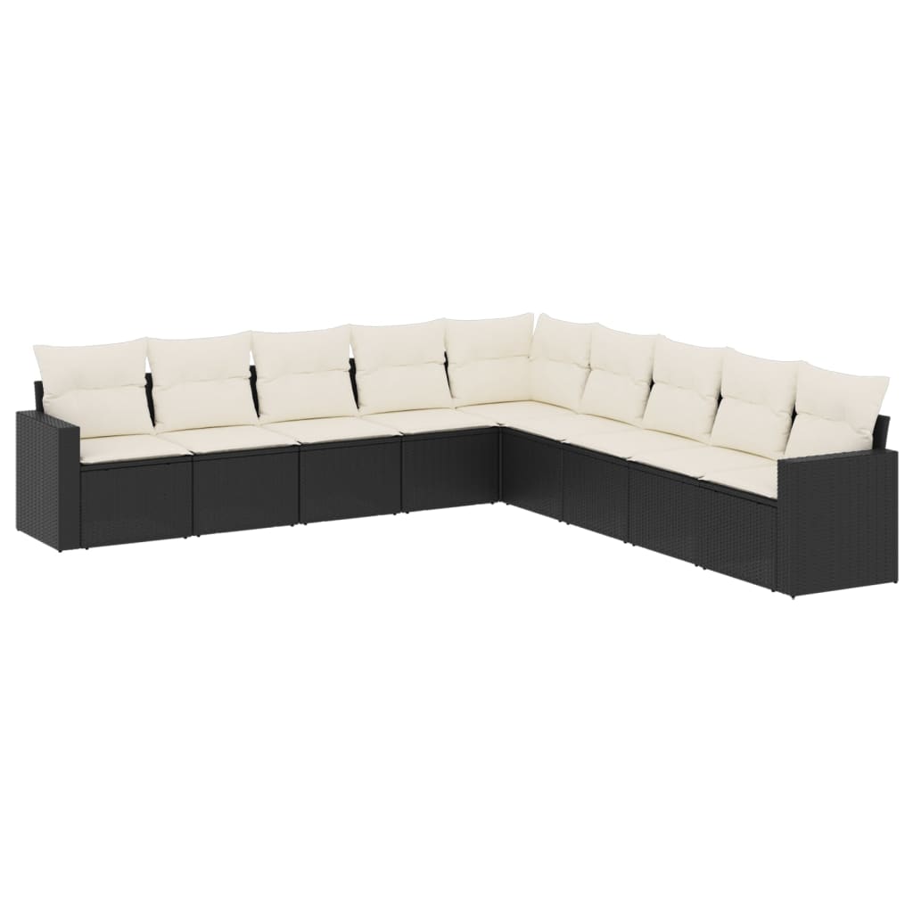 Set Divani da Giardino 9 pz con Cuscini Nero in Polyrattan | homemem39