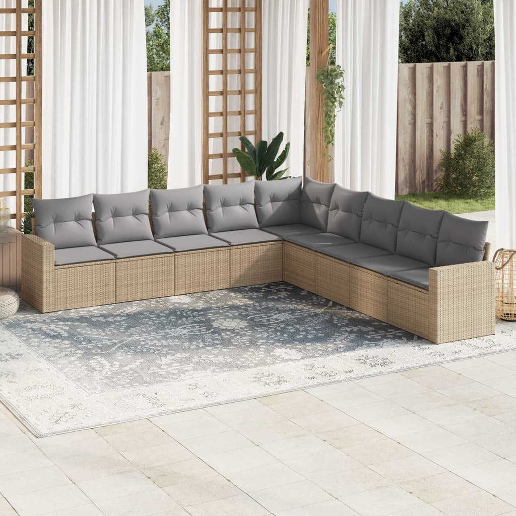 Set Divano da Giardino 9 pz con Cuscini Beige in Polyrattan | homemem39