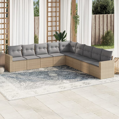 Set Divano da Giardino 9 pz con Cuscini Beige in Polyrattan | homemem39