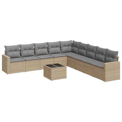 Set Divano da Giardino 10 pz con Cuscini Beige in Polyrattan | homemem39