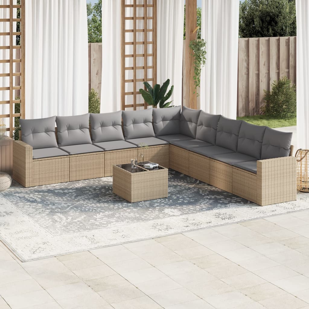 Set Divano da Giardino 10 pz con Cuscini Beige in Polyrattan | homemem39