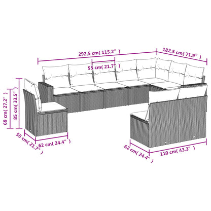 Set Divani da Giardino 10pz con Cuscini in Polyrattan Nero | homemem39