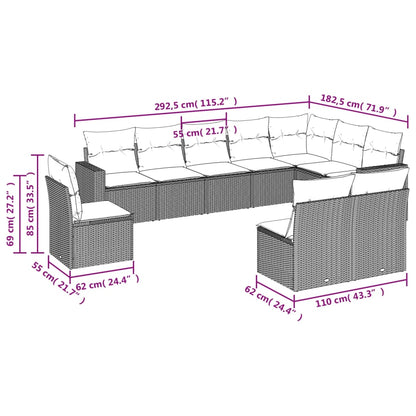 Set Divano da Giardino 10 pz con Cuscini Beige in Polyrattan | homemem39