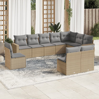 Set Divano da Giardino 10 pz con Cuscini Beige in Polyrattan | homemem39
