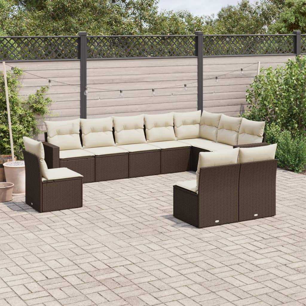 Set Divani da Giardino 10pz con Cuscini in Polyrattan Marrone - homemem39