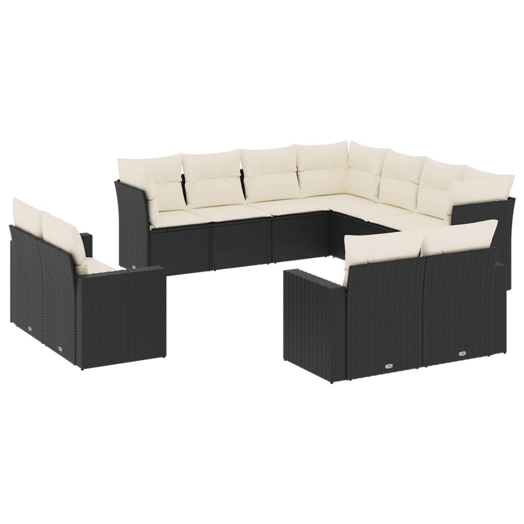 Set Divani da Giardino 11 pz con Cuscini in Polyrattan Nero | homemem39