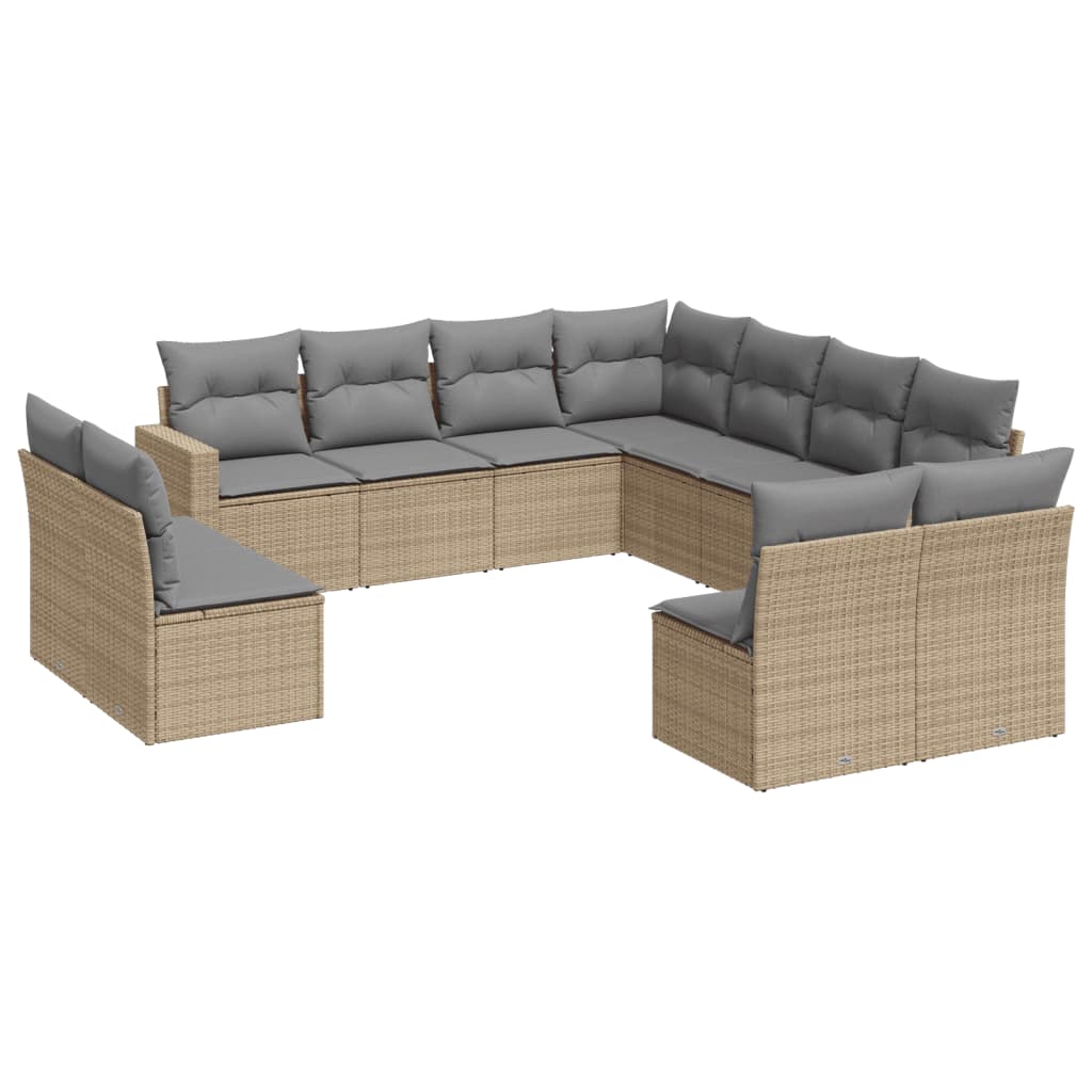 Set Divani da Giardino 11 pz con Cuscini Beige in Polyrattan | homemem39