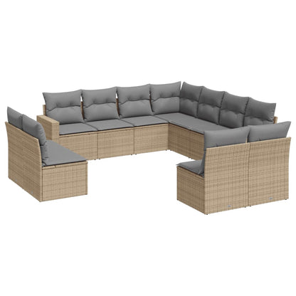 Set Divani da Giardino 11 pz con Cuscini Beige in Polyrattan | homemem39