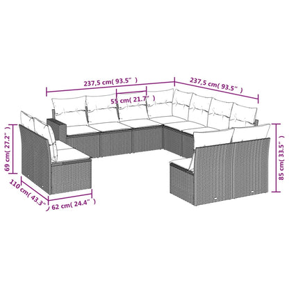 Set Divani da Giardino 11 pz con Cuscini Beige in Polyrattan | homemem39