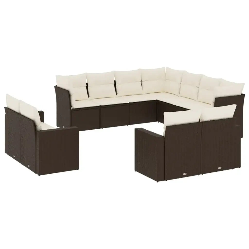 Set Divani da Giardino 11 pz con Cuscini Polyrattan Marrone - homemem39