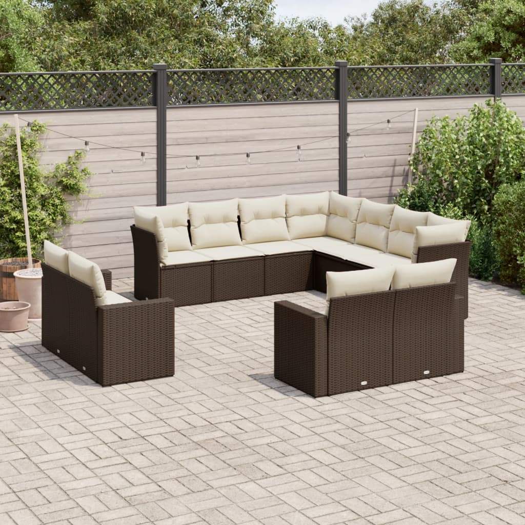 Set Divani da Giardino 11 pz con Cuscini Polyrattan Marrone - homemem39