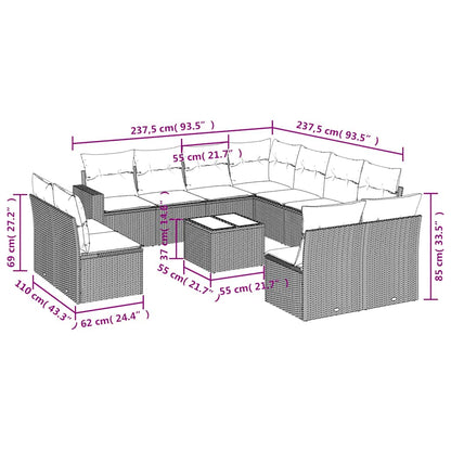 Set Divani da Giardino 12 pz con Cuscini Nero in Polyrattan