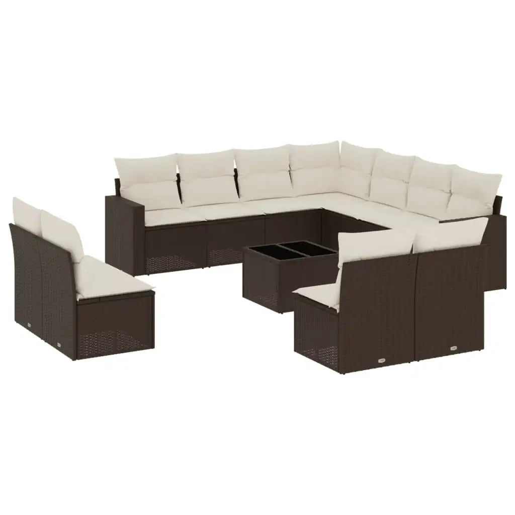 Set Divani da Giardino 12 pz con Cuscini Marrone in Polyrattan - homemem39