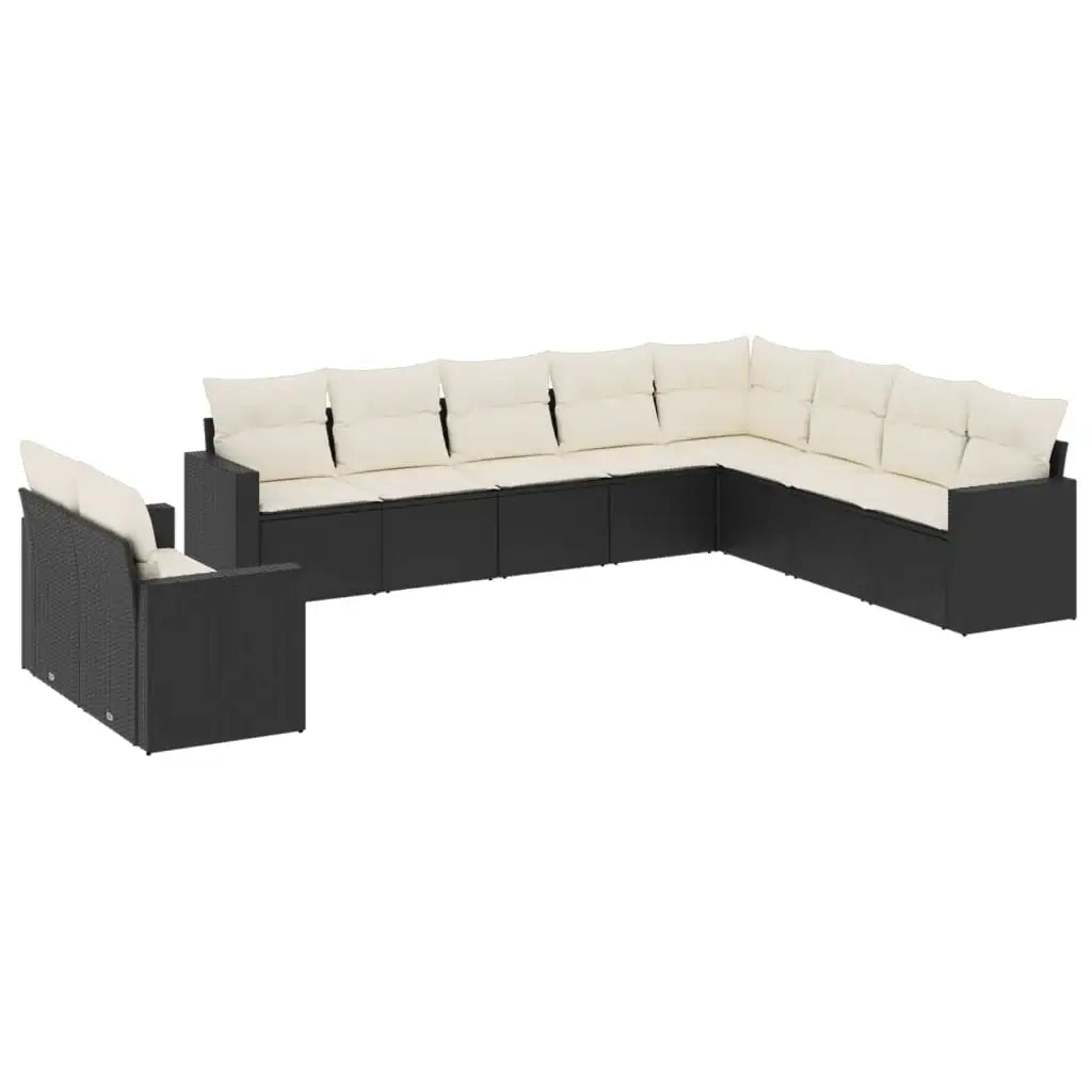 Set Divani da Giardino 10pz con Cuscini in Polyrattan Nero - homemem39
